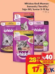 WHİSKAS KEDİ MAMASI SOMONLU/TAVUKLU/ SIĞIR ETLİ/JUNİOR 2-12 AY 85 G